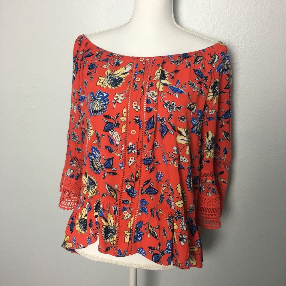 Democracy Fall Floral Off The Shoulder Boho Top